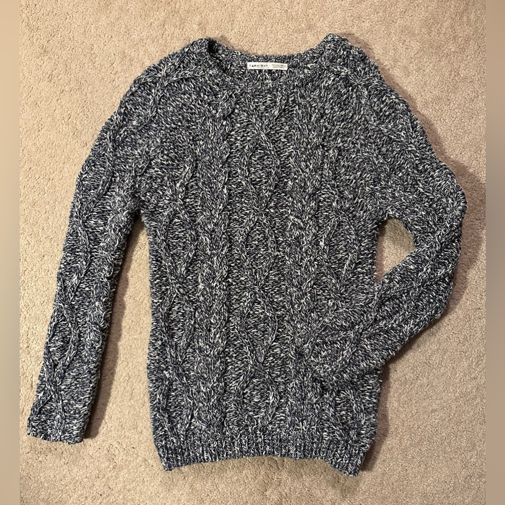 Zara Man Cable Knit Sweater - Speckled Gray